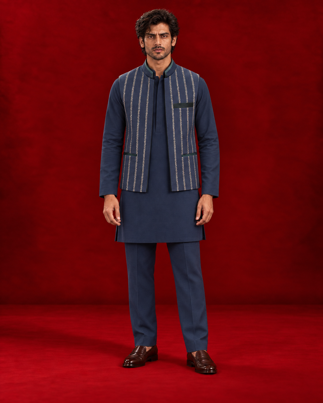 Navy bandi with vertical embellishment