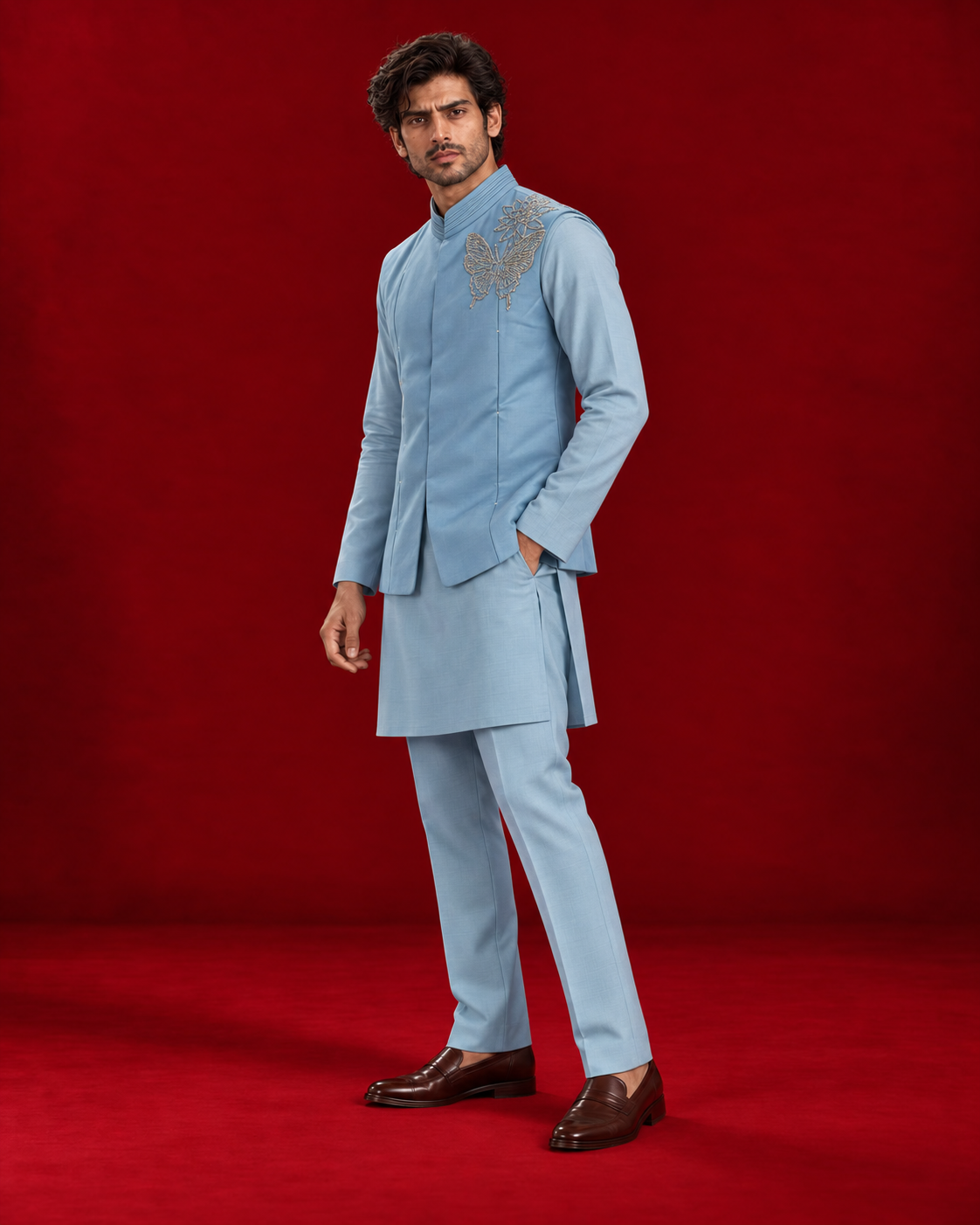 Powder blue bandi with butterfly motif