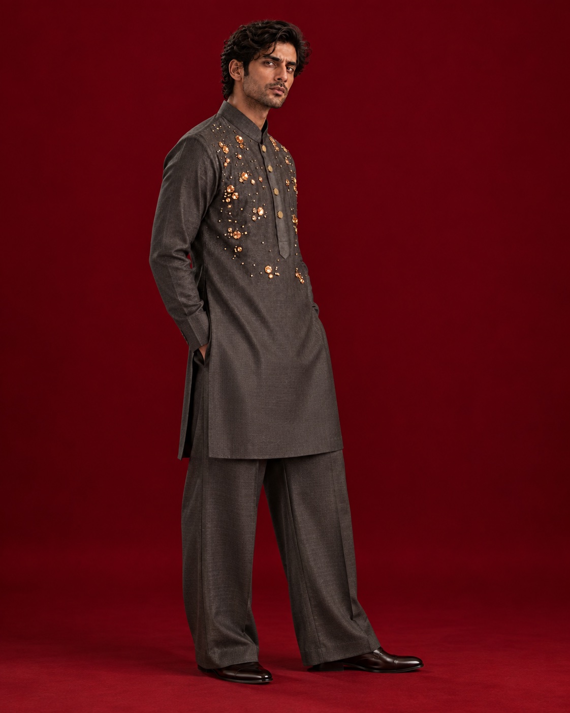 Charcoal embellished kurta