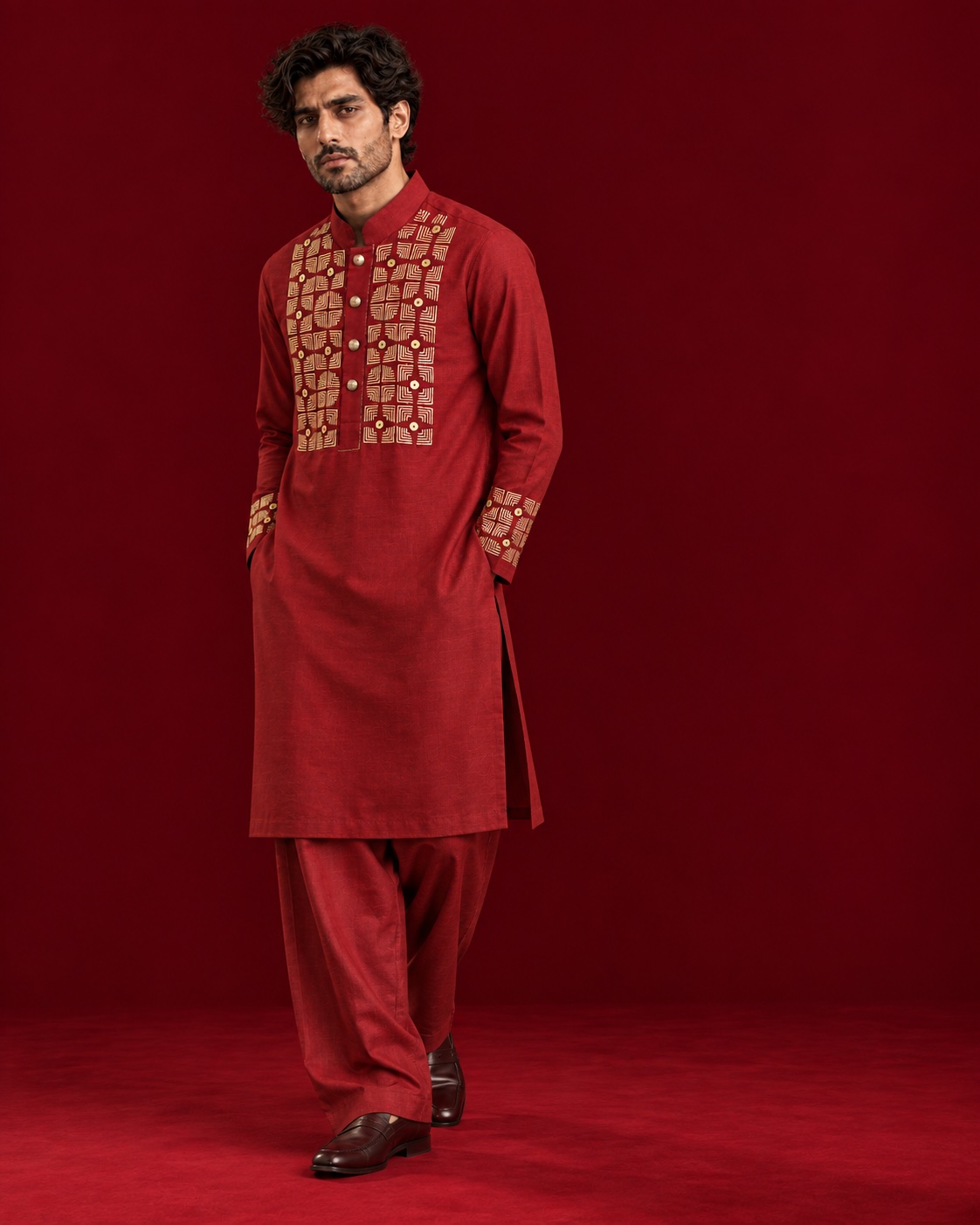 Crimson embellished kurta
