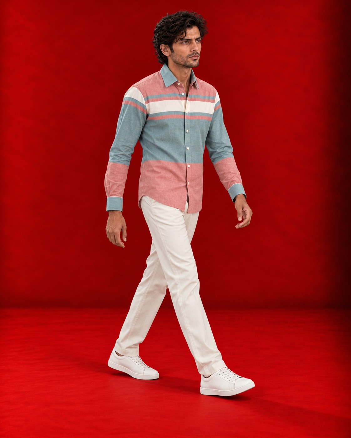Blue and pink colour-block shirt