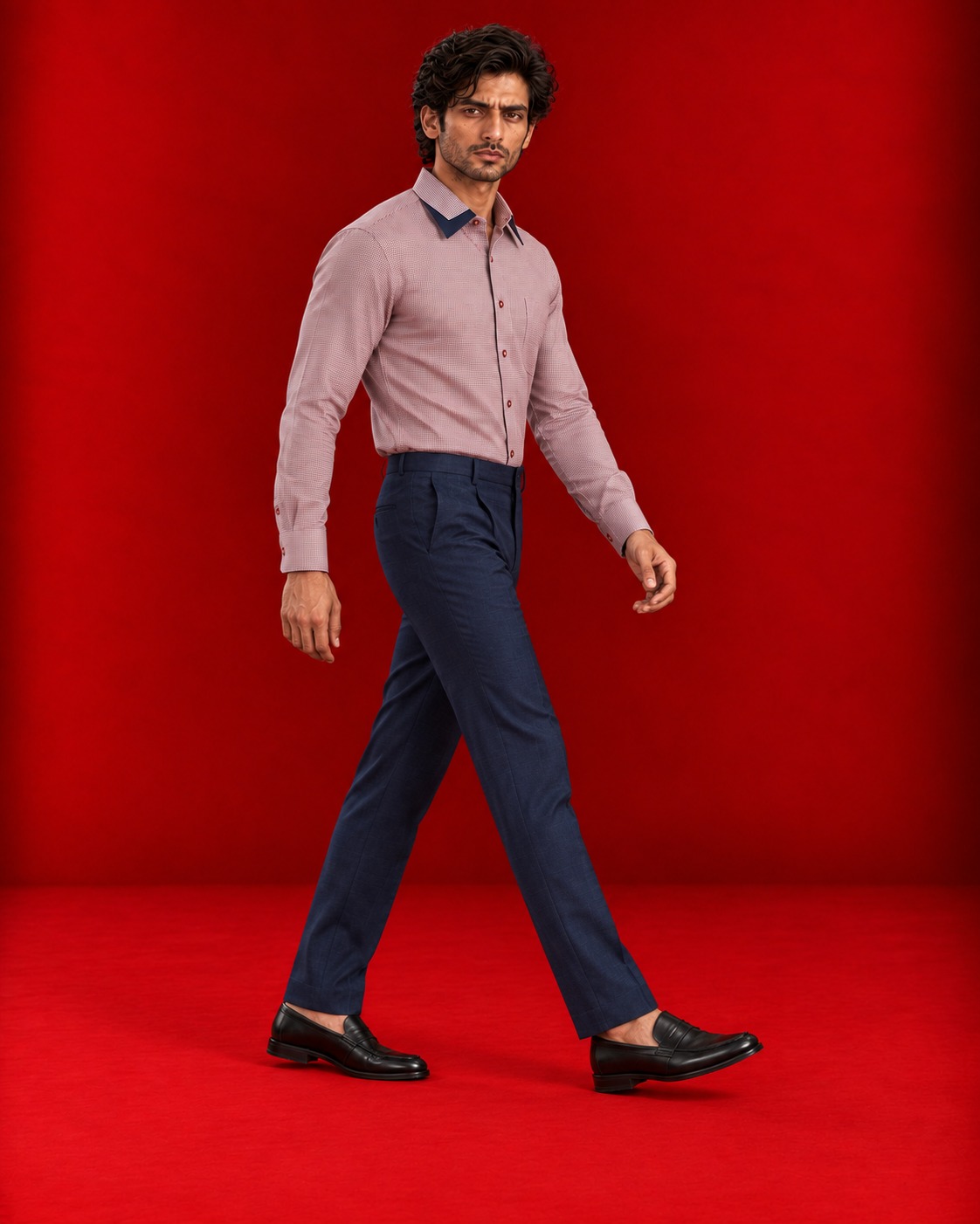 Dusty rose shirt with contrasting dark collar detail